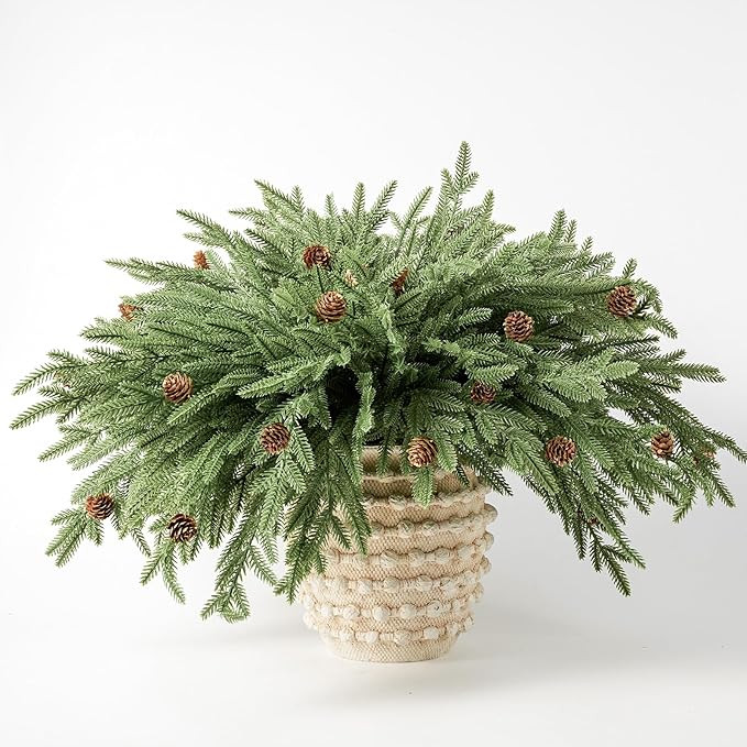 DN DECONATION Artificial Christmas Norfolk Pine Stems, Faux Pine Branches with Cones 22.4" 12PCS ... | Amazon (US)