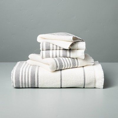 Multistripe Bath Towels Cream/Railroad Gray - Hearth & Hand™ with Magnolia | Target