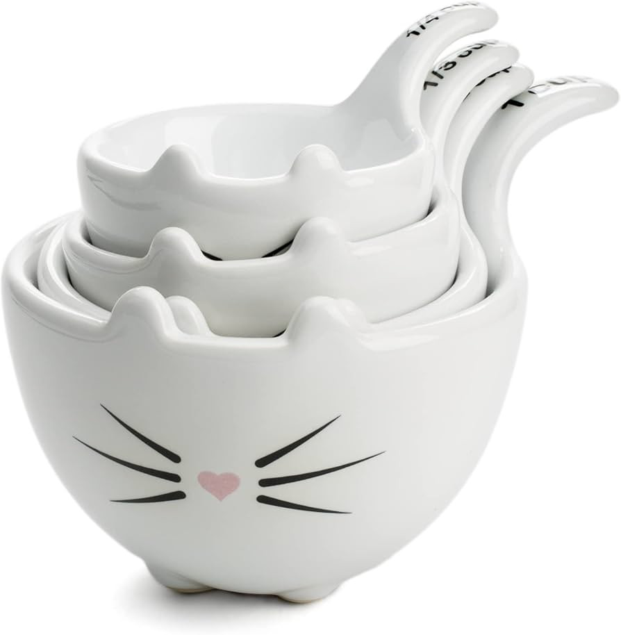 White Ceramic Cat Measuring Cups: Set of Cat Shaped Bowls - 1 Cup, 1/2 Cup, 1/3 Cup and 1/4 Cup | Amazon (US)