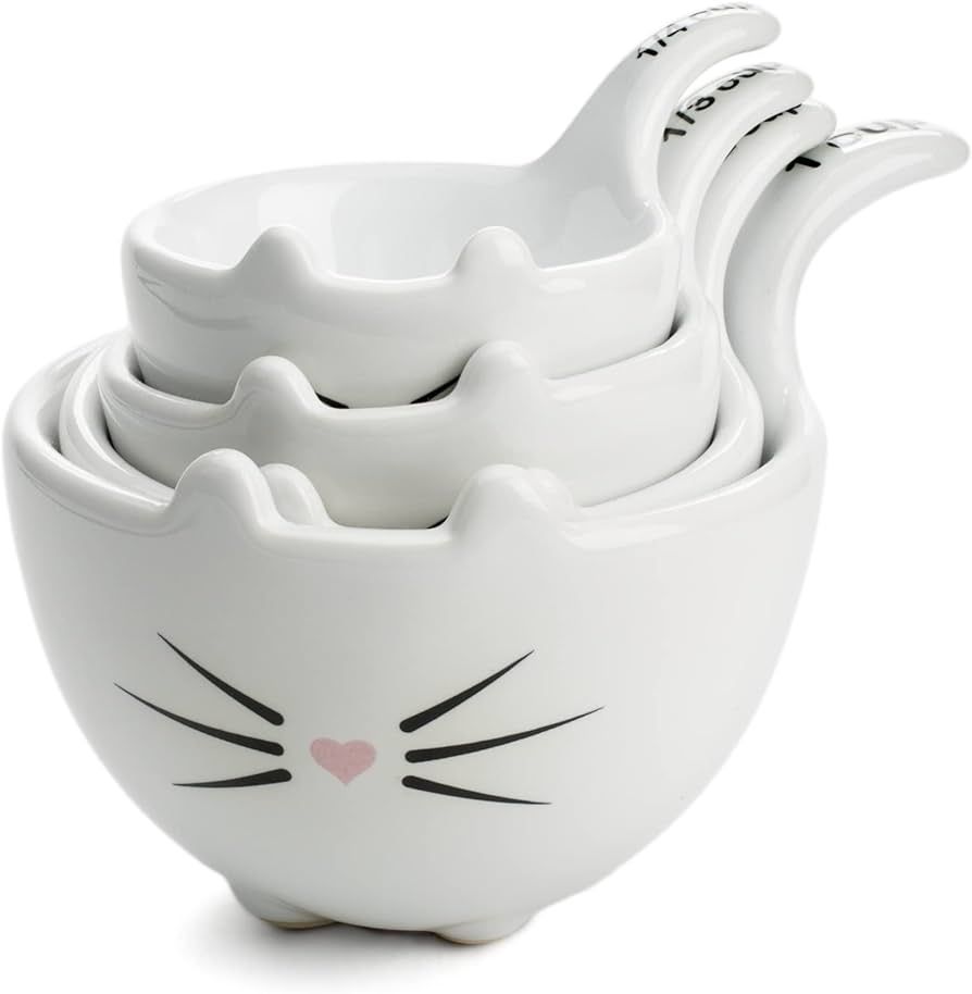 White Ceramic Cat Measuring Cups: Set of Cat Shaped Bowls - 1 Cup, 1/2 Cup, 1/3 Cup and 1/4 Cup | Amazon (US)