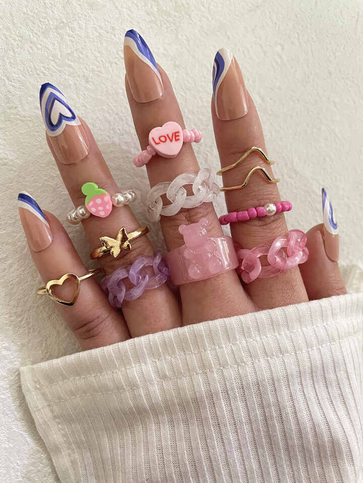 10pcs Heart & Strawberry Decor Ring | SHEIN