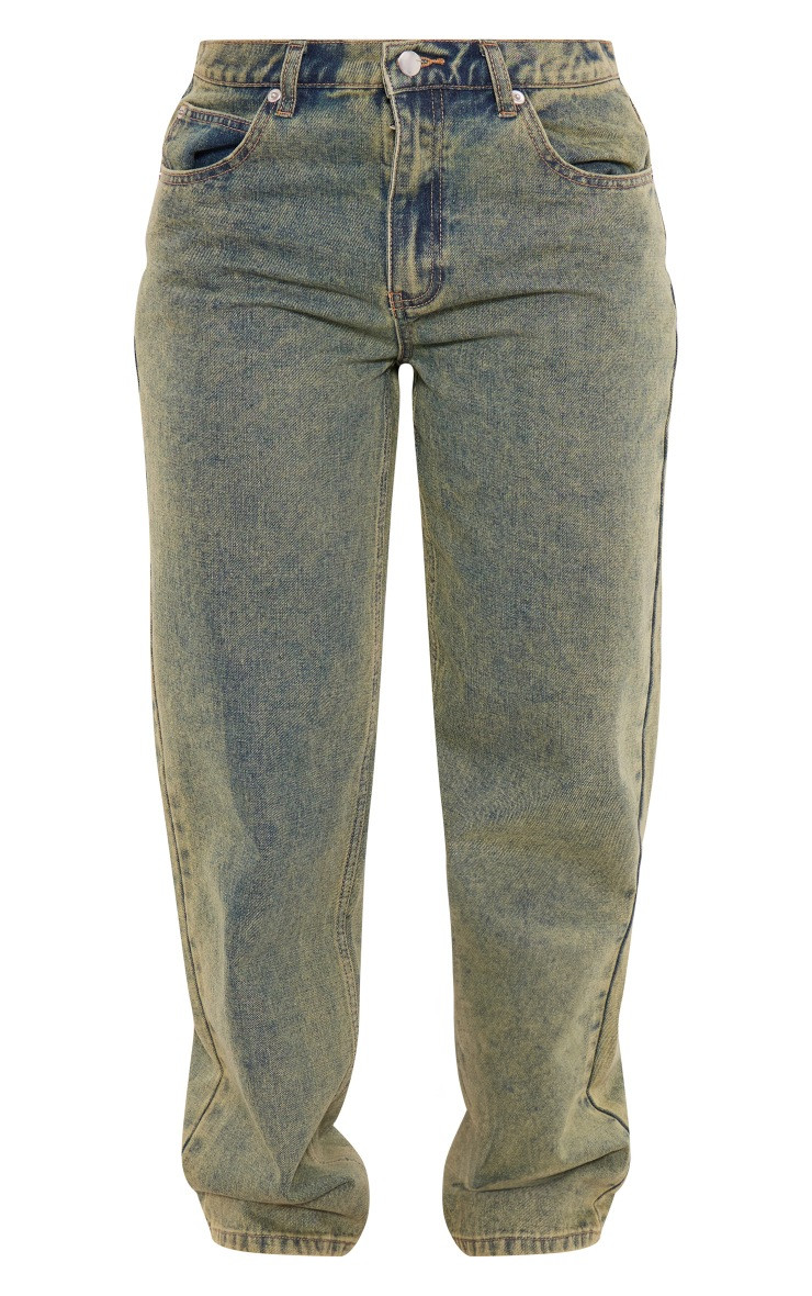 Mid Blue Wash Acid Green Tint Slouchy Low Rise Boyfriend Jeans | PrettyLittleThing US