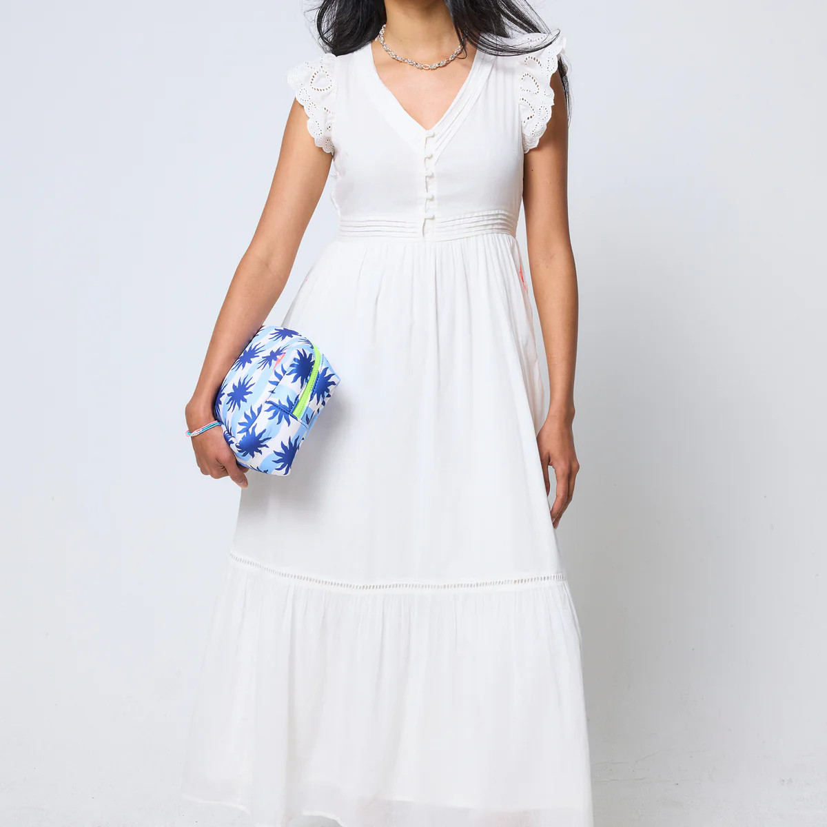 Cream Broderie Sleeve Pintuck Midi Dress Scamp & Dude | Scamp & Dude