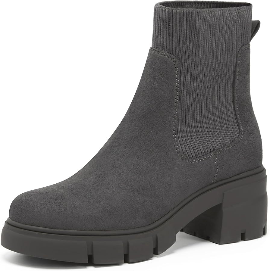 REDTOP Women's Elastic Chelsea Boots Chunky Block Heel Platform Lug Sole Ankle Booties | Amazon (US)