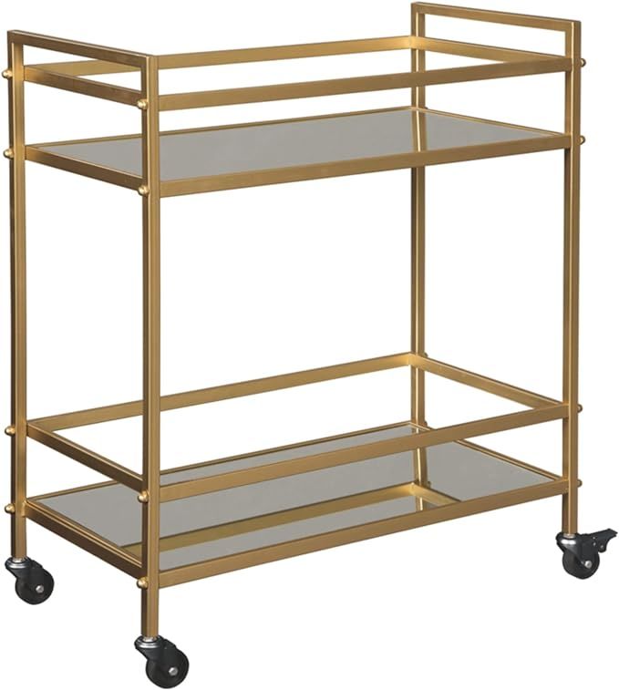 Signature Design by Ashley Kailman Modern Glam Metal Rolling Bar Cart with Caster Wheels, 32", Go... | Amazon (US)