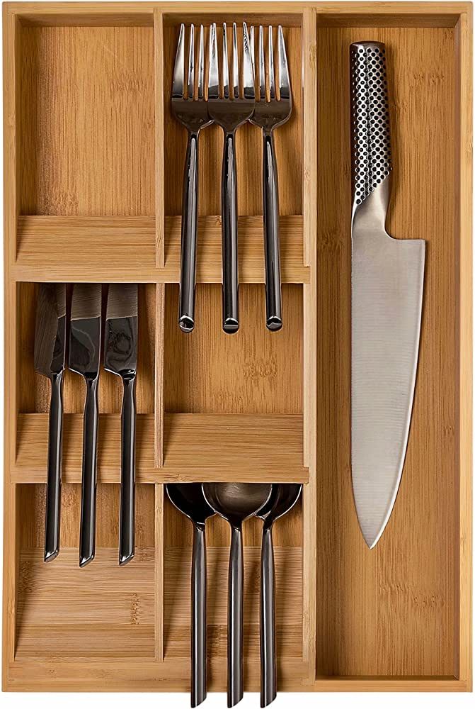 Compact Luxury Bamboo Silverware Organizer - 17" x 11.25" Bamboo Utensil Organizer for Silverware... | Amazon (US)