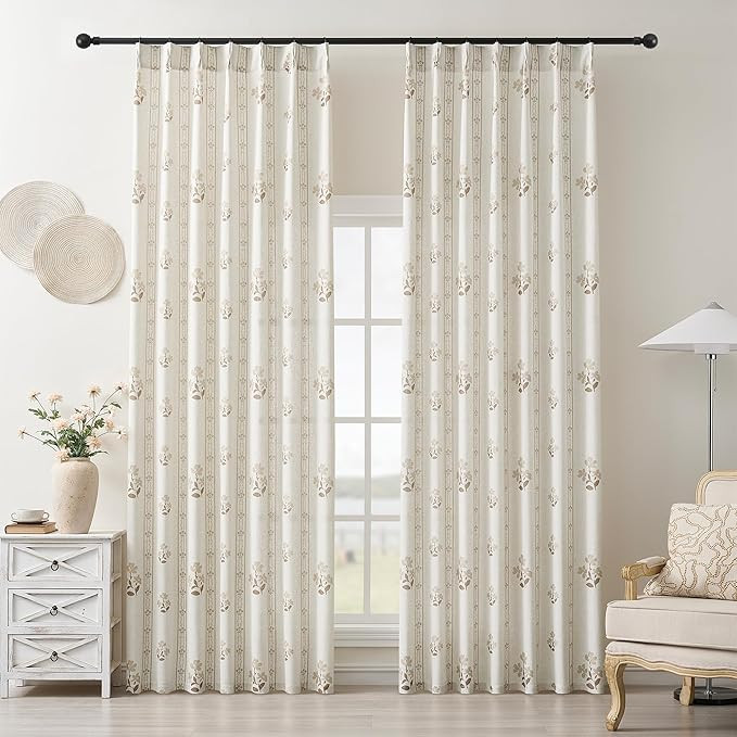 Coffee Tan Pleated Floral Curtains 96 Inches Long for Living Dining Room Pinch Pleat Light Filter... | Amazon (US)