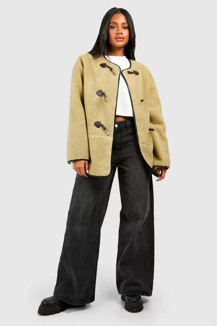 Toggle Button Teddy Jacket | Boohoo.com (UK & IE)