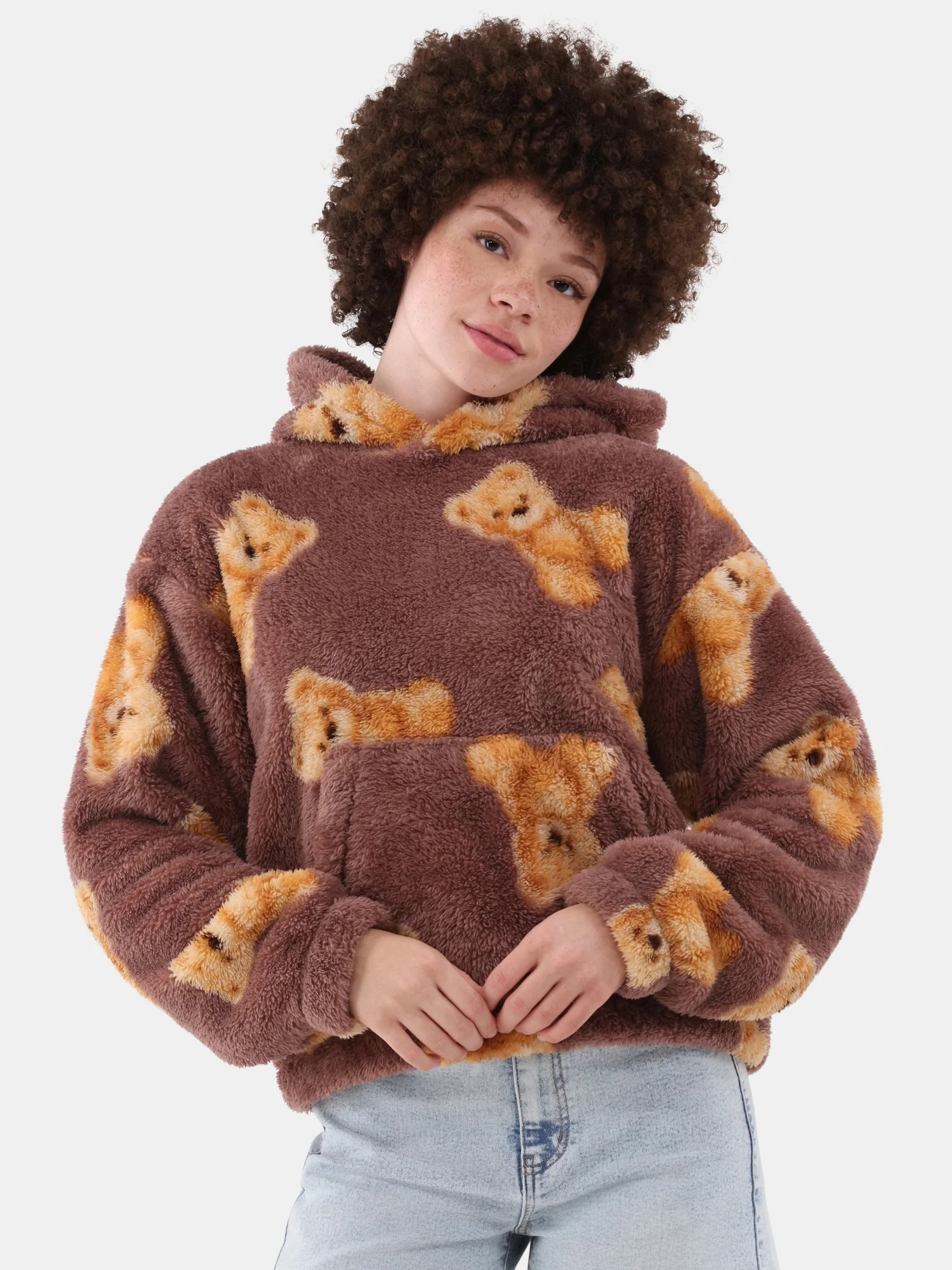 No Boundaries Print Plush Hoodie with Long Sleeves, Women's | Walmart (US)