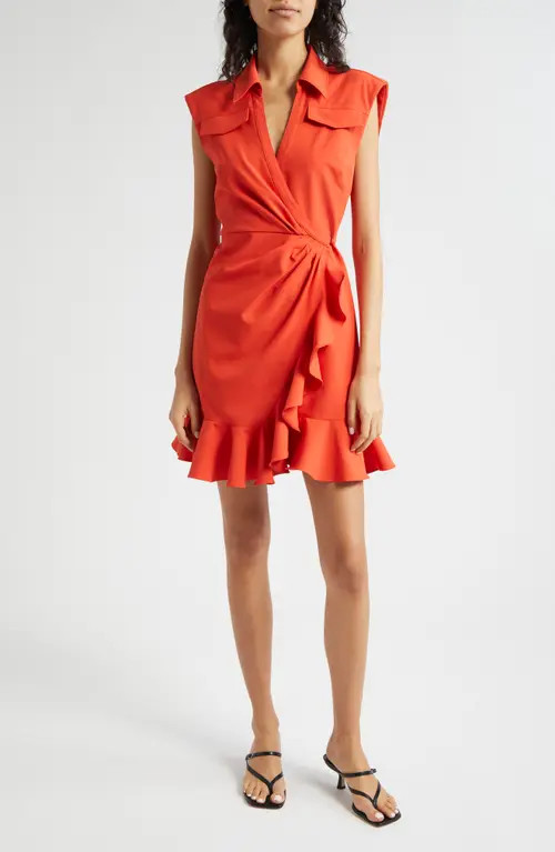 Cinq à Sept Zenni Ruffle Sleeveless Wrap Dress in Deep Tangelo at Nordstrom, Size 8 | Nordstrom