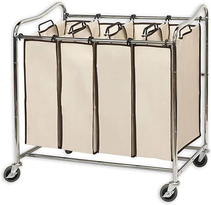 Simplehouseware 4-Bag Heavy Duty Rolling Laundry Sorter Cart, Chrome | Amazon (US)