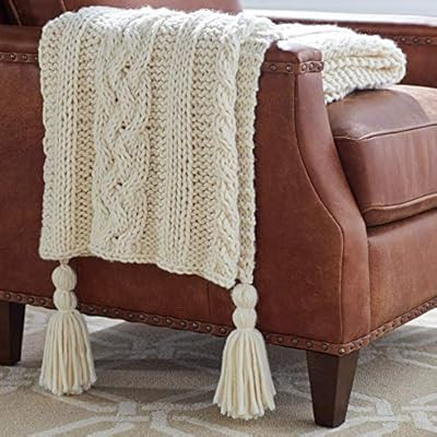 Amazon Brand – Stone & Beam Cozy Cable Knit Chunky Weave Throw Blanket, 60" x 50", Cream | Amazon (US)