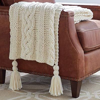 Amazon Brand – Stone & Beam Cozy Cable Knit Chunky Weave Throw Blanket, 60" x 50", Cream | Amazon (US)