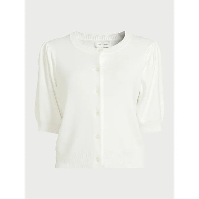 Free Assembly Women's Cardigan Sweater with Short Puff Sleeves, Midweight, Sizes XS-XXL | Walmart (US)