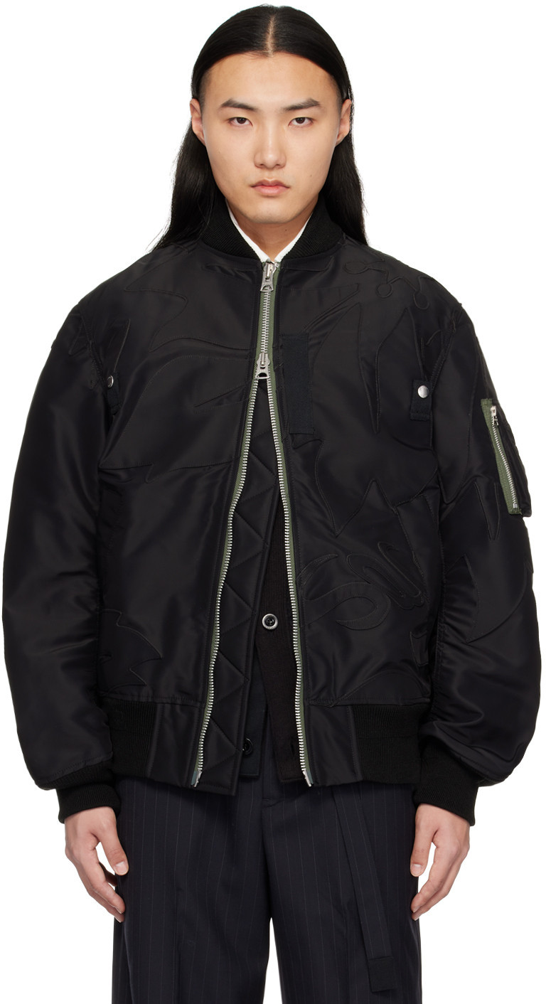 sacai Black Patch Bomber Jacket | SSENSE