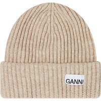 GANNI Women's Logo Structured Rib Beanie in Brazilian Sand | END. Clothing | End Clothing (US & RoW)
