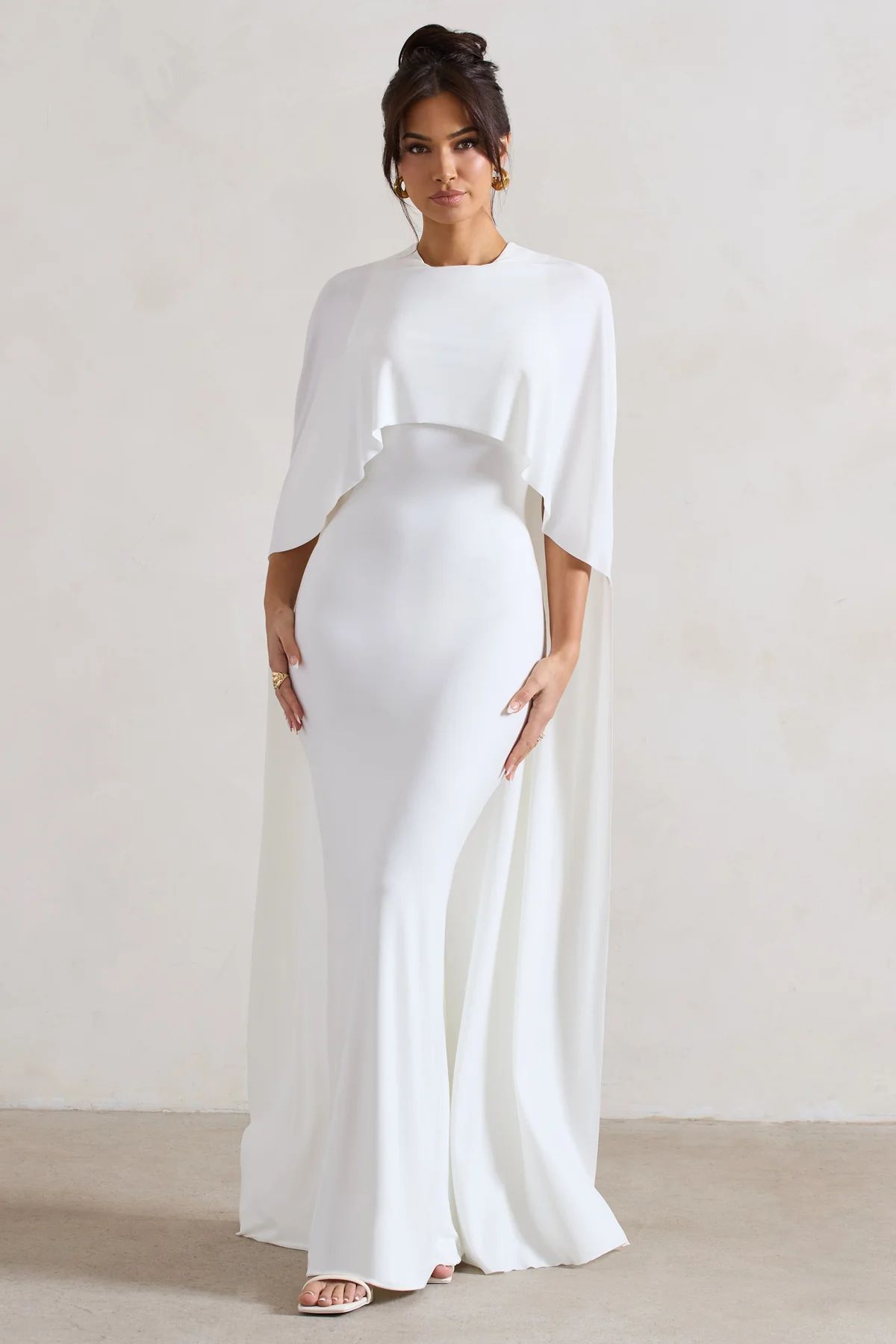 Padma | White Draped Maxi Dress With Cape Sleeves | Club L London