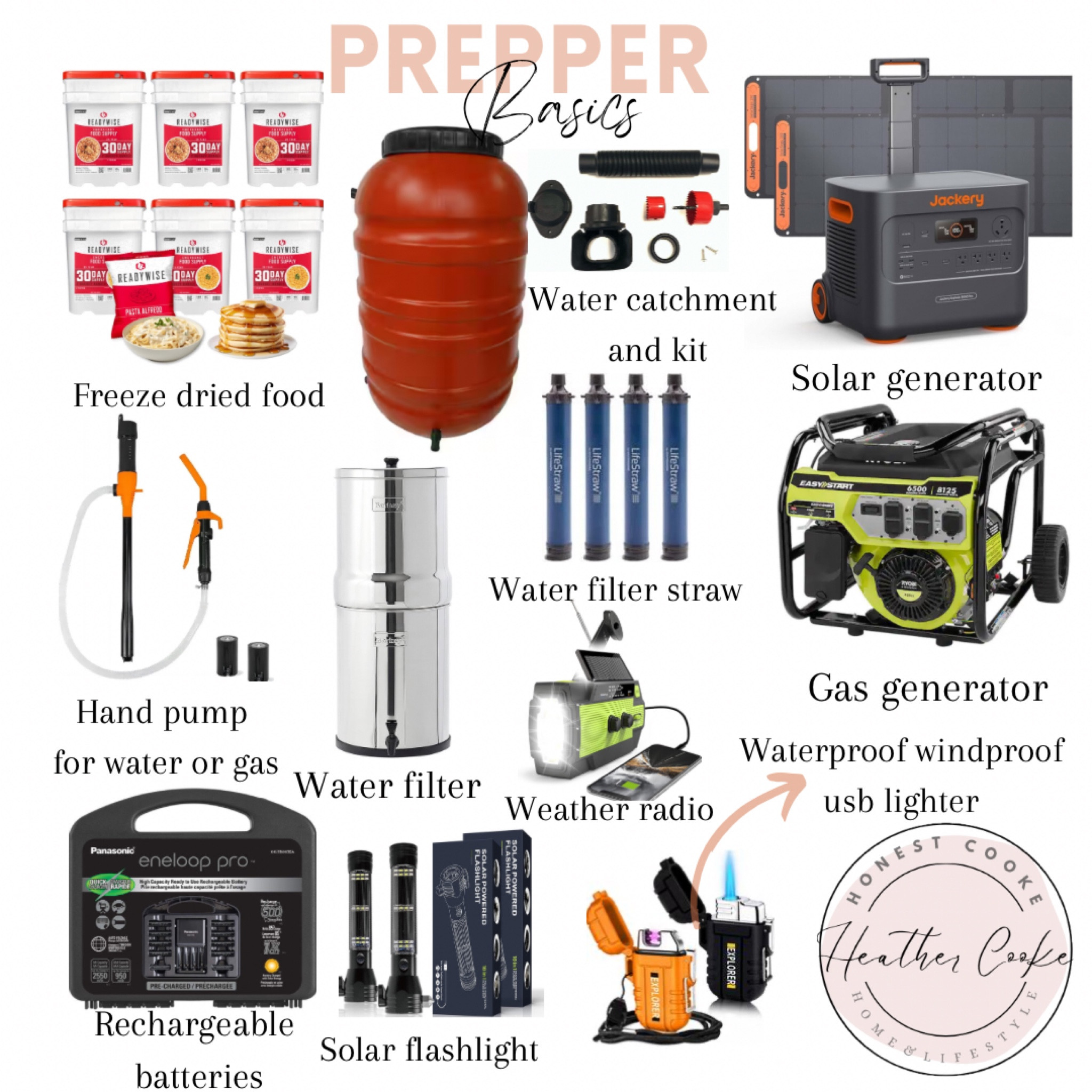 Prepper basic needs, generator, solar generator, water catchment system, water filter, life straw, freeze dried food, weather radio, rechargeable batteries, waterproof windproof lighter
Hand pump for water or gas
Amazon and Home Depot


#LTKfindsunder100 #LTKsalealert #LTKhome