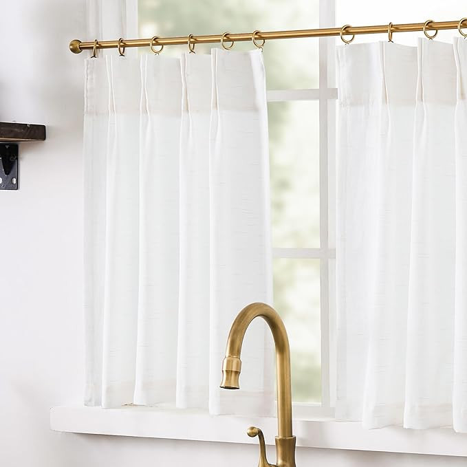 jinchan Linen Pinch Pleated Kitchen Curtains 24 Inch 4 Panels, Natural Linen Tier Curtains Back T... | Amazon (US)