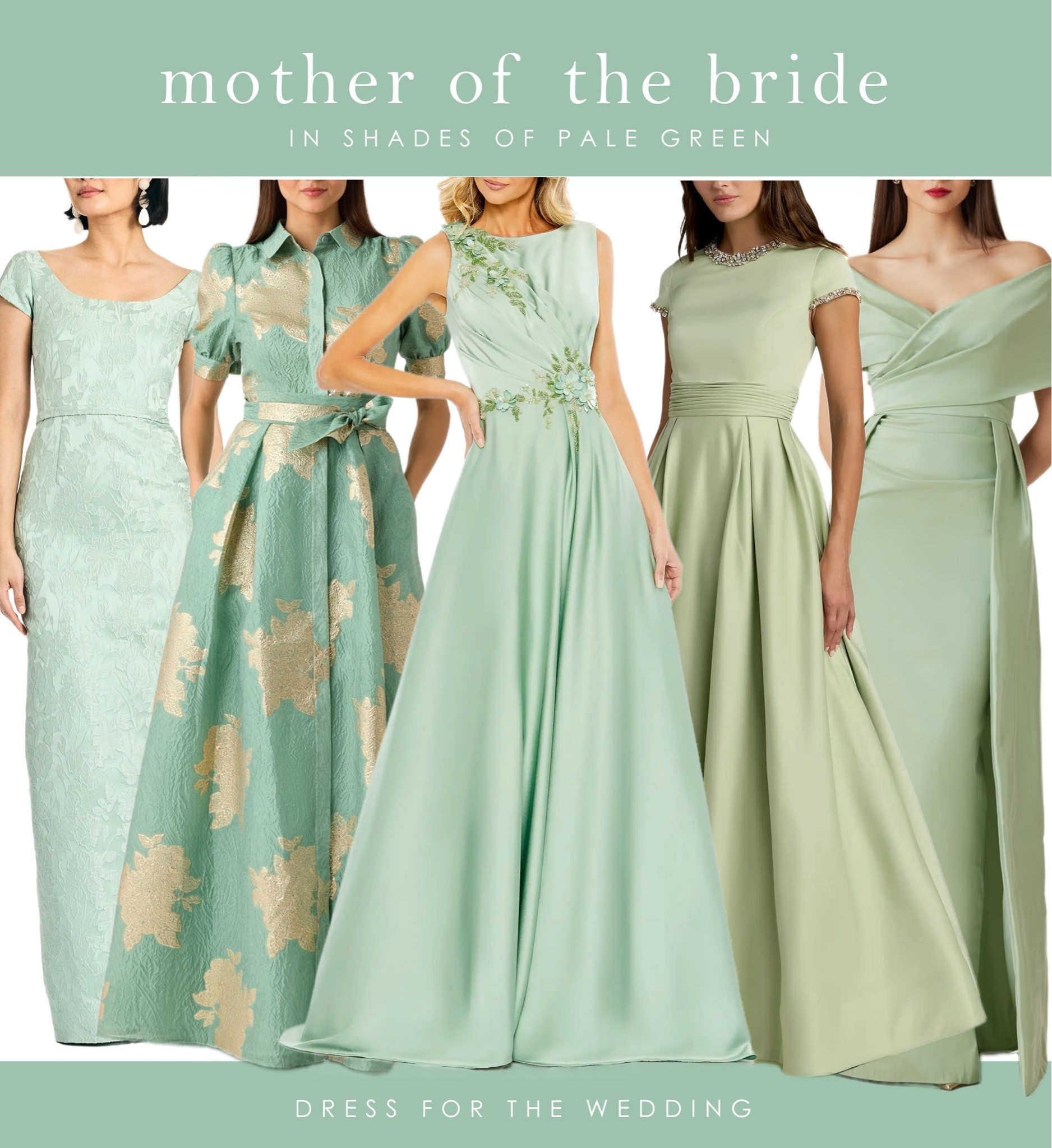 Sage and pale green mother of the bride dresses. Light green formal dresses for the mother of the bride or groom. Perfect pale green formal dresses for weddings. Fashion over 40. Style over 50. Engaged, planning a wedding or attending several weddings? Dress for the Wedding is a curated wedding shopping site. Follow us on the LIKEtoKNOW.it shopping app to get the product details for this look plus sale alerts on wedding attire, cute dresses under $100, ideas for wedding guest outfits, plus wedding decor and gift ideas!

#LTKOver40 #LTKMidsize #LTKWedding