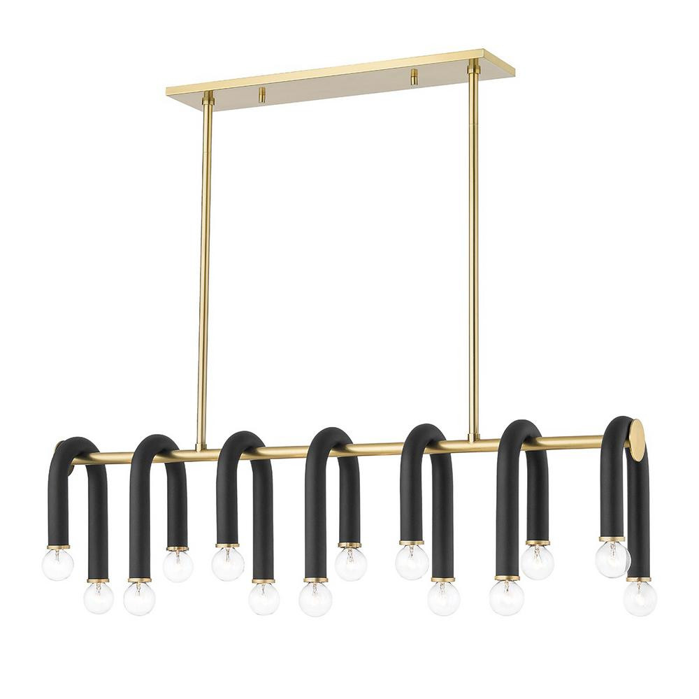 Whit 14-Light Aged Brass and Black Island Pendant with Glass Shade | The Home Depot