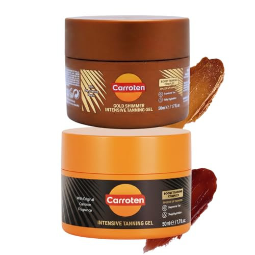 Carroten Mini Intensive + Gold Shimmer Tanning Gels | Travel Size Tan Accelerator & Body Bronzer | Non-Greasy, Water-Resistant | Carrot & Coconut Oil | Vitamin A & E For Hydration | 1.7 oz (Set of 2) | Amazon (US)