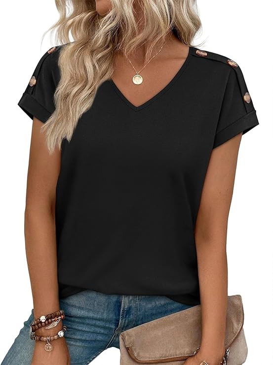 XIEERDUO Womens Summer Tops Short Sleeve Shirts with Buttons V Neck Trendy Tunic Blouses Beach Va... | Amazon (US)