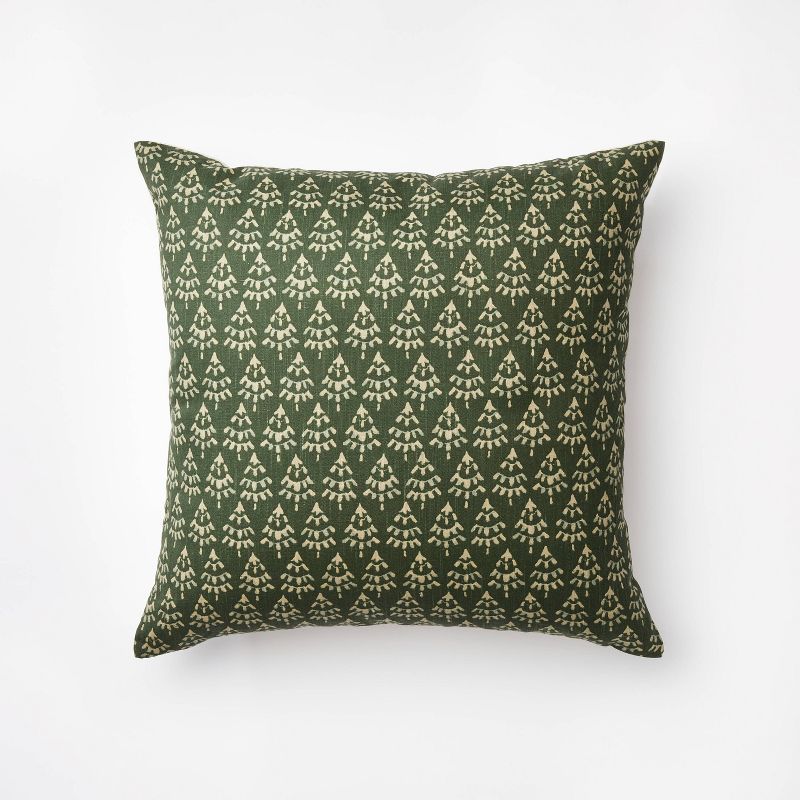 Block Print Christmas Tree Square Throw Pillow Cream/Green - Threshold&#8482; designed with Studi... | Target
