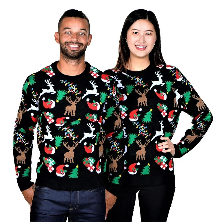 SoCal Look Women's Ugly Christmas Sweaters Santa Hat Christmas Tree 2XL Black | Walmart (US)