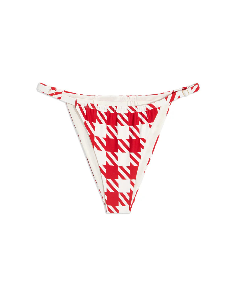 Adjustable Ruched Oversized Houndstooth Bikini Bottom - Cherry Red White S | We Wore What