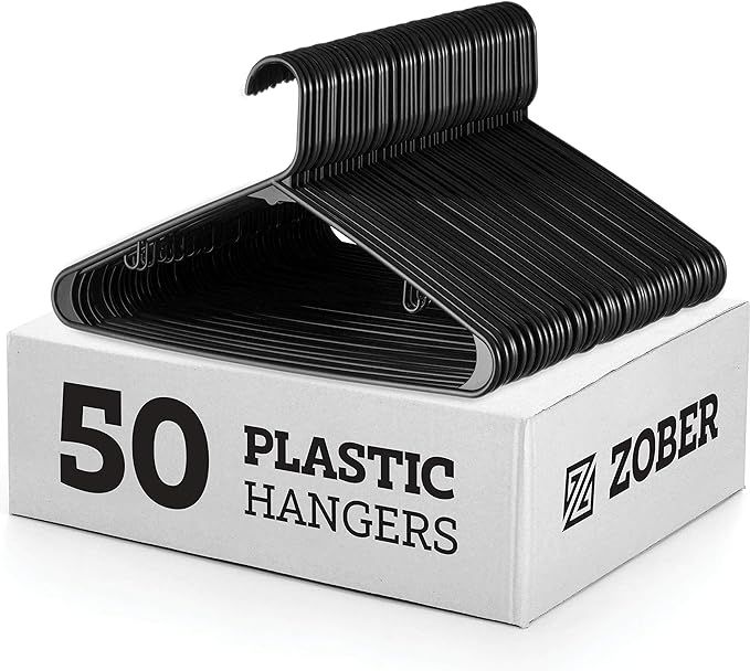 Black Standard Plastic Hangers (50 Pack) Durable Tubular Shirt Hanger Ideal for Laundry & Everyda... | Amazon (US)