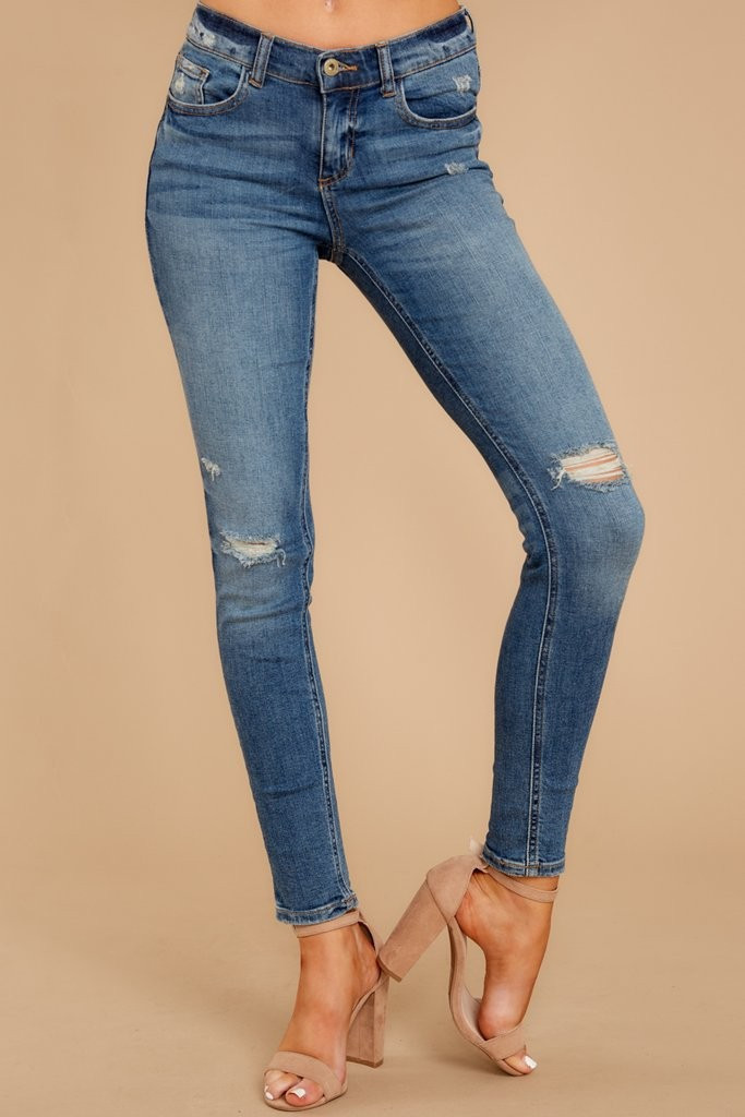 Been Too Long Medium Wash Distressed Skinny Jeans | Red Dress 