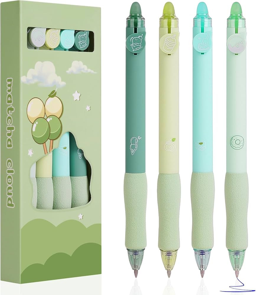 OFFCUP Erasable Gel Pens, 4pc 0.5mm Blue Gel Ink Eraser Pens, Cute Rollerball Retractable Pen for... | Amazon (UK)