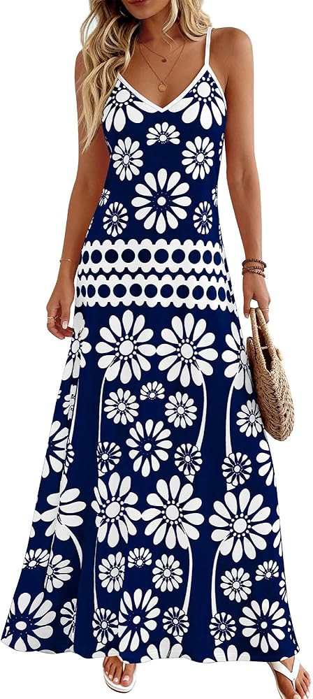 Zenlonr Womens Summer 2026 Wedding Guest Maxi Dresses Sphagetti Strap V Neck Floral Boho Long Dre... | Amazon (US)