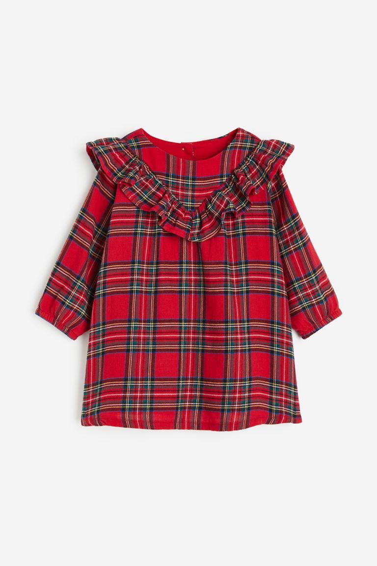 Ruffle-trimmed Cotton Dress - Red/plaid - Kids | H&M US | H&M (US + CA)