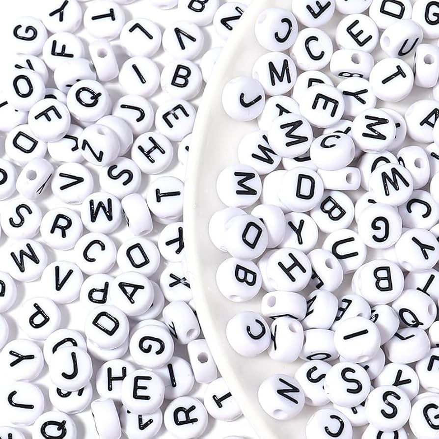 500 Pcs Black on White Alphabet Beads Round Acrylic Letter Beads 10mm White Letter Bead Alphabet ... | Amazon (US)