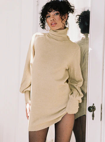 Zahara Sweater Mini Dress Beige | Princess Polly US