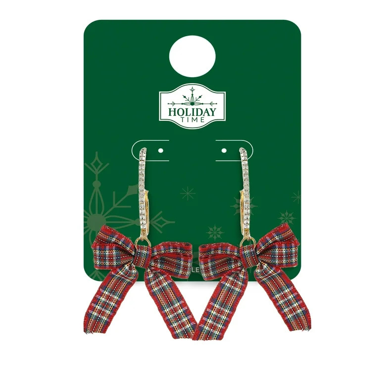 Holiday Time Goldtone Hoop with Red Bow Earrings, 1 Pair | Walmart (US)