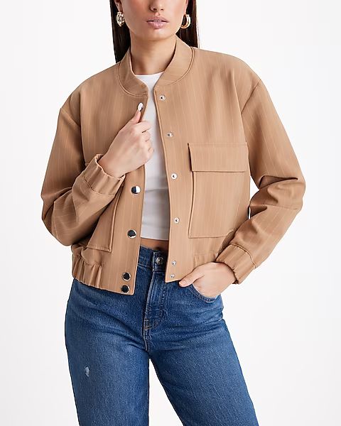 Striped Cropped Bomber Jacket | Express