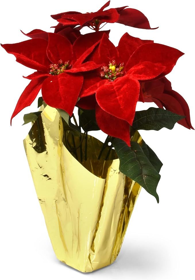 16" Potted Red Poinsettia Plant Pot with 5 Flowers, Artificial Christmas Poinsettias Silk Plants ... | Amazon (US)