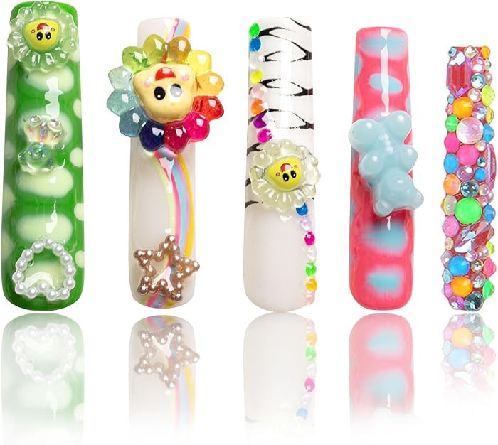 LOVFUL Handmade Press on Nails with Lovkashi Flower Design | Colorful Acrylic Stick On Nails | Re... | Amazon (US)