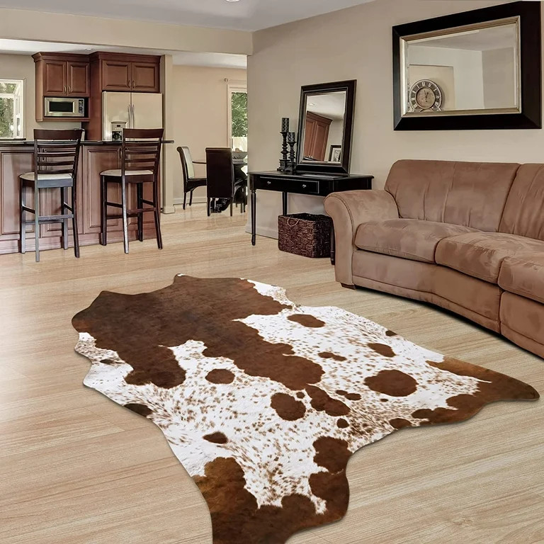 TWINNIS Cowhide Rug Faux Leather Rug Animal Print Rug, Carpet For Bedroom, Home Office, Living Ro... | Walmart (US)