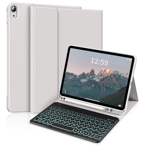 kenke for iPad 10th Generation Case with Keyboard 10.9 inch 2022, Detachable Wireless Bluetooth iPad Keyboard Case with Built-in Left Side Pencil Holder, Backlit Black Circular Keycaps (Gray | Amazon (US)