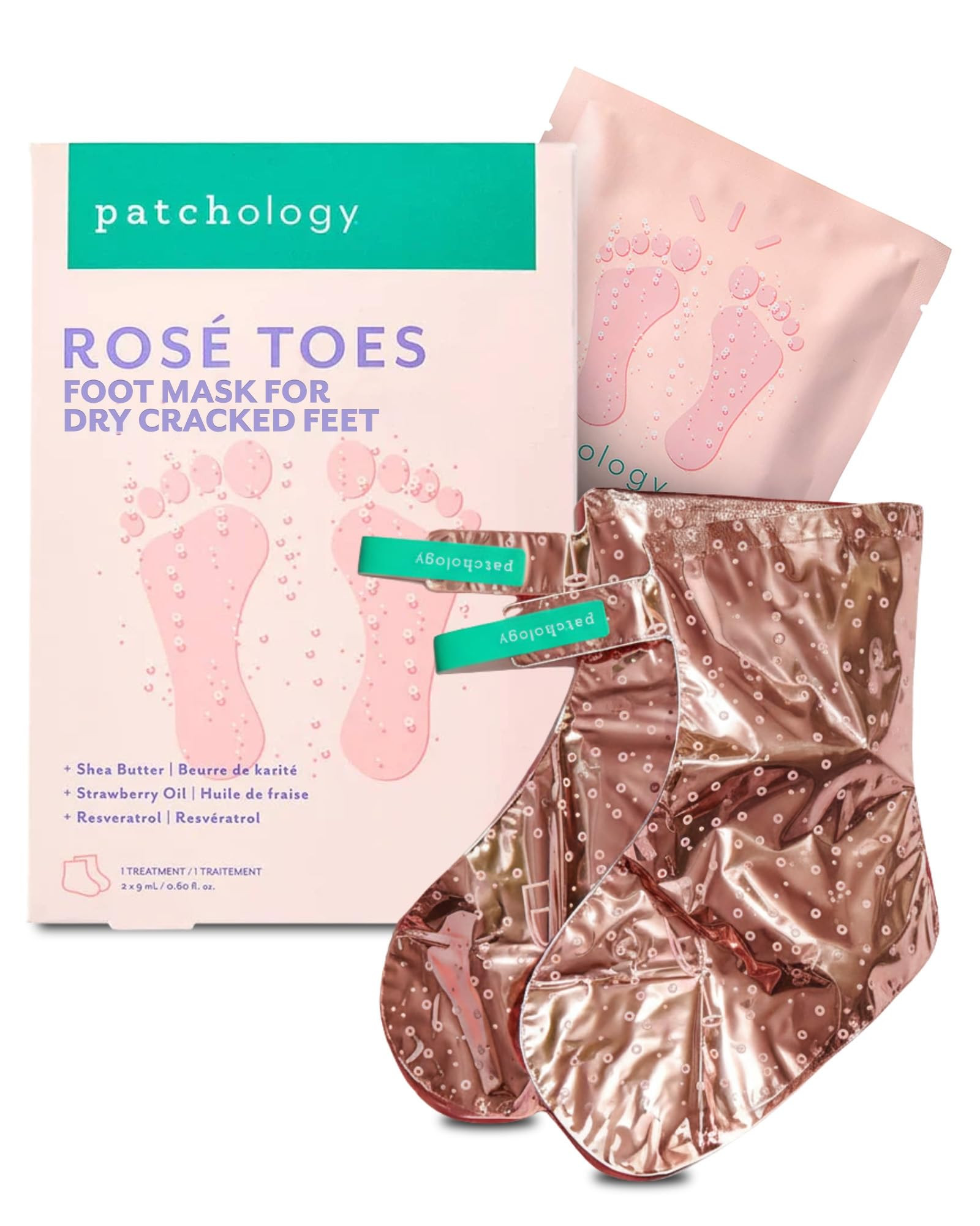Patchology Rosé Toes Moisturizing Foot Mask – Shea Butter & Strawberry Scented Booties for Dry... | Amazon (US)
