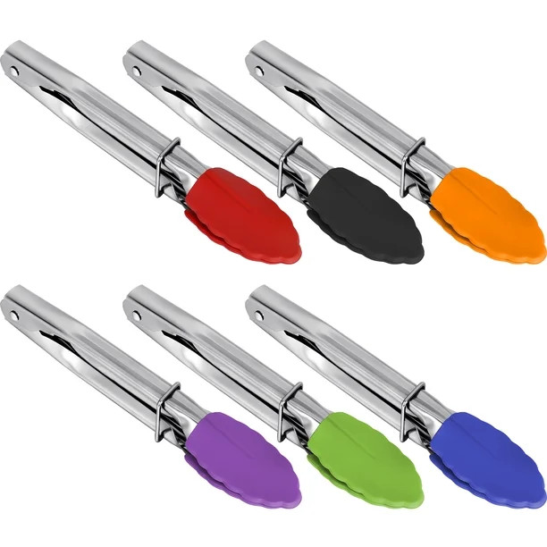 HEQUSIGNS 6Pcs Silicone Mini Tongs for Cooking, 7'' Stainless Steel Serving Kitchen Tongs with Lo... | Walmart (US)