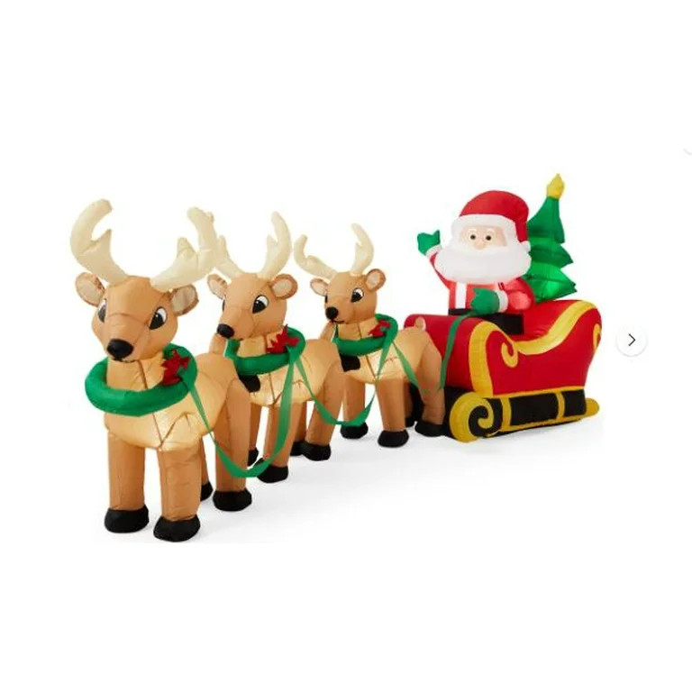 9Ft Lighted Christmas Inflatables Santa Claus on Sleigh with 3 Reindeer & Christmas Tree for Indo... | Walmart (US)