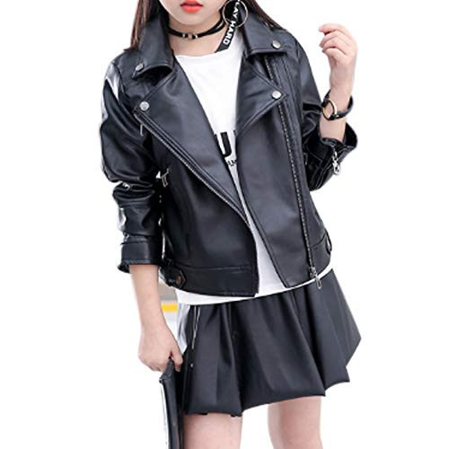 Elife Girls Fashion PU Leather Motorcycle Jacket Children's Outerwear Slim Coat Black 11-12Y … | Amazon (US)