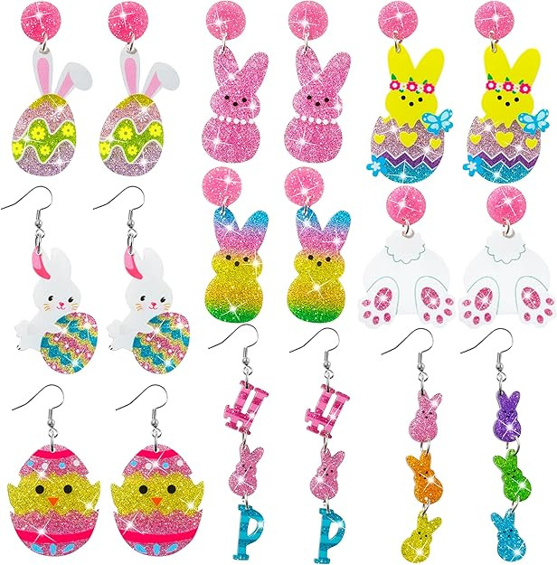Y1tvei Easter Bunny Glitter Earrings - Cute Easter Eggs Carrots Rabbits Dangle Drop Ear Decoratio... | Amazon (US)