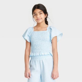 Girls' Flutter Short Sleeve Smocked Peplum Shirt - art class™ | Target