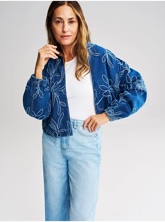 Mid Wash Denim Jacket Vest and Wide Leg Jeans Outfit | George